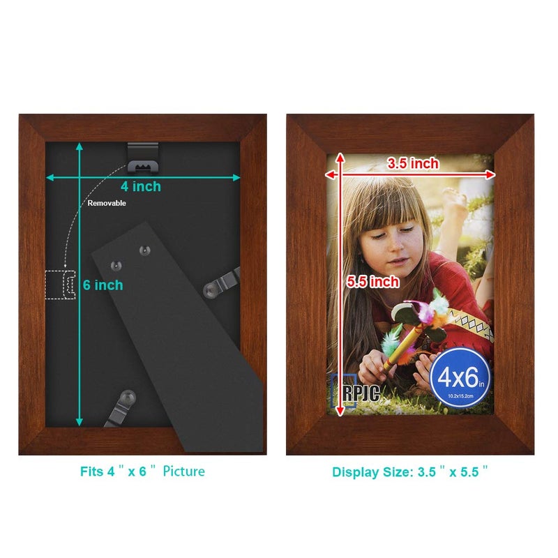 RPJC 4x6 inch Picture Frame Made of Solid Wood High Definition Glass for Table Top Display and Wall Mounting Photo Frame Brown - Image 4